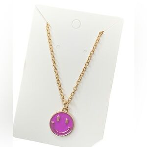 Purple gold smiley face necklace